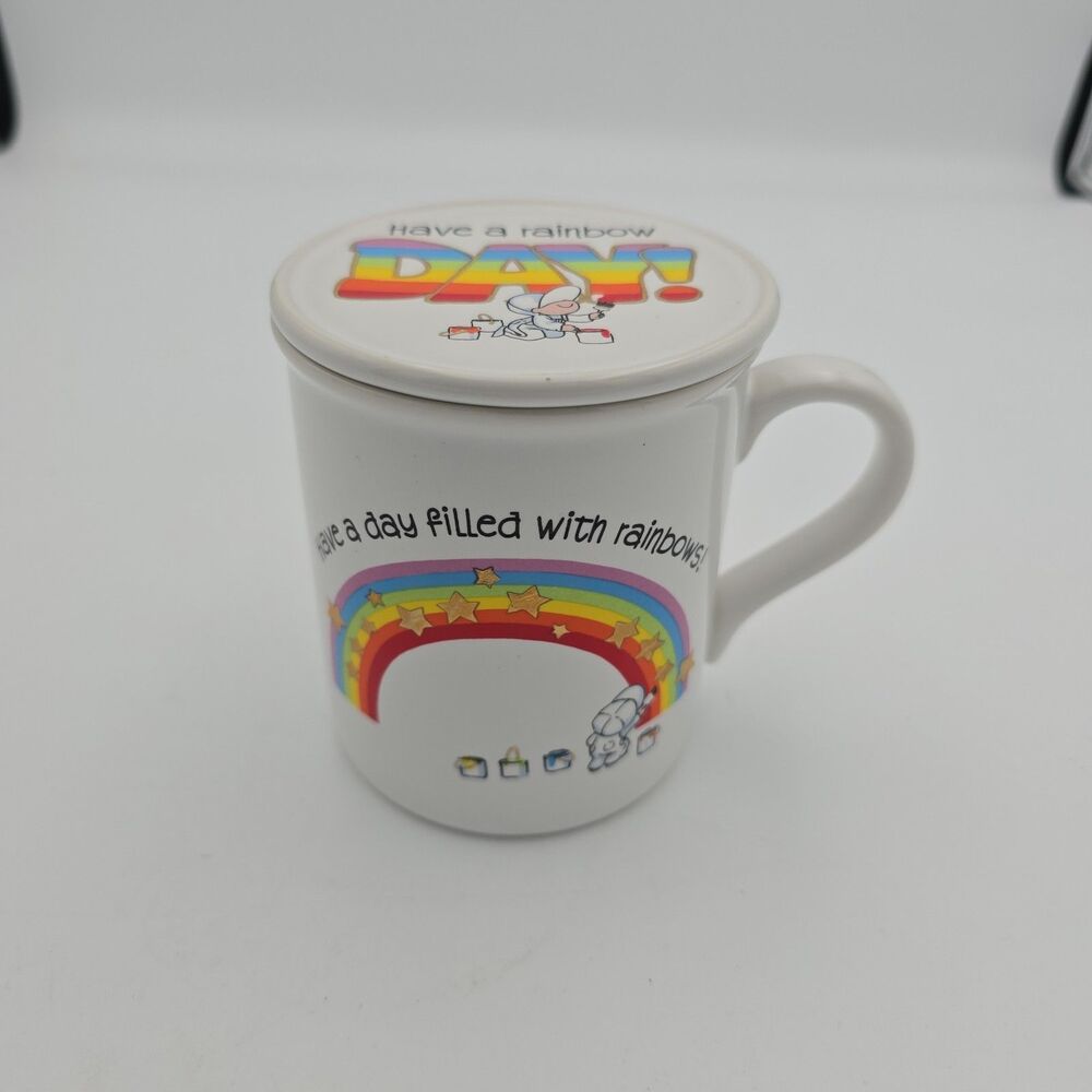 Vintage 1983 Hallmark Mug Mates Have A Rainbow Day Mug & Lid Taiwan Rainbow Mug